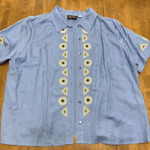 Bob Mackie linen blend shirt tank top set women's 2X blue embroidered flowers - Picture 3 of 15